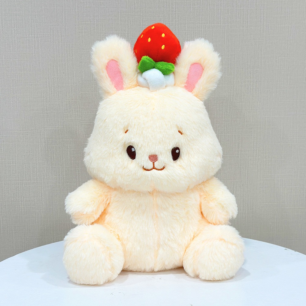 Adorable peluche lapin fraise – Lapin en peluche douce de 27 cm avec chapeau fruité, cadeau idéal pour les enfants et les collectionneurs 19