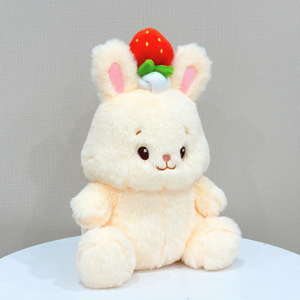 Adorable peluche lapin fraise – Lapin en peluche douce de 27 cm avec chapeau fruité, cadeau idéal pour les enfants et les collectionneurs 13