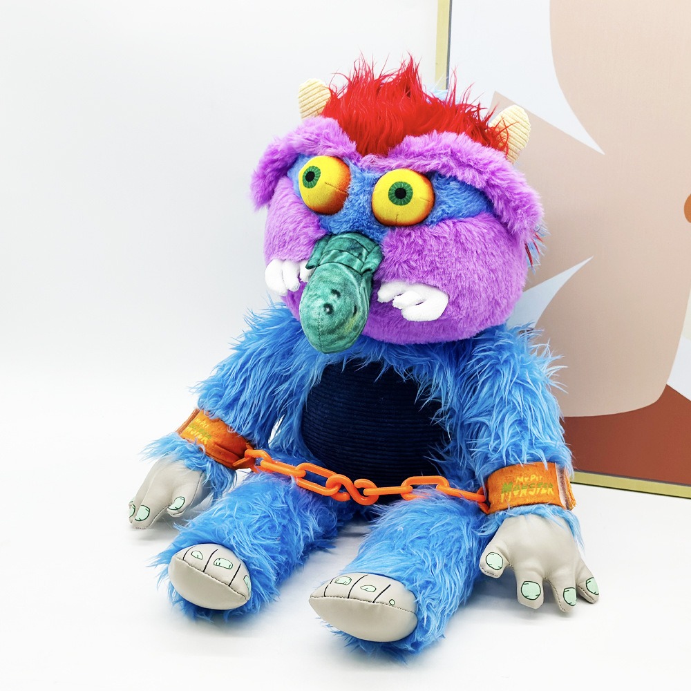 Whimsical Monster Plush Toy - 31cm Sitting Height, 427g Soft Stuffed Creature with Colorful Design & Chain Detail 13