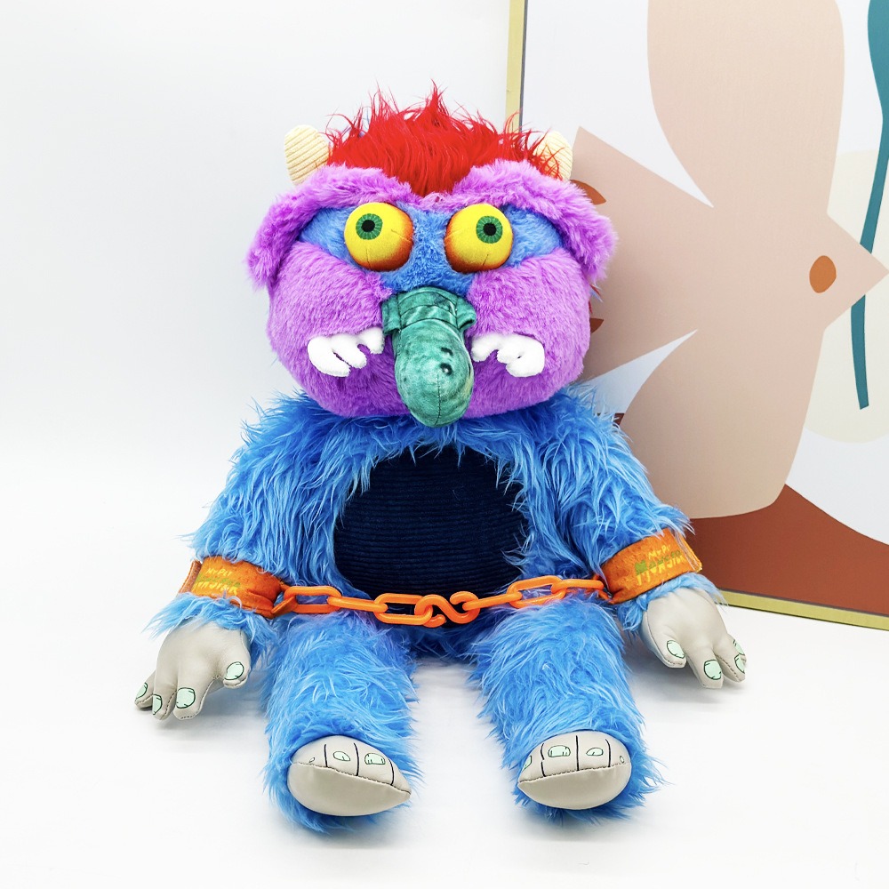 Whimsical Monster Plush Toy - 31cm Sitting Height, 427g Soft Stuffed Creature with Colorful Design & Chain Detail 12