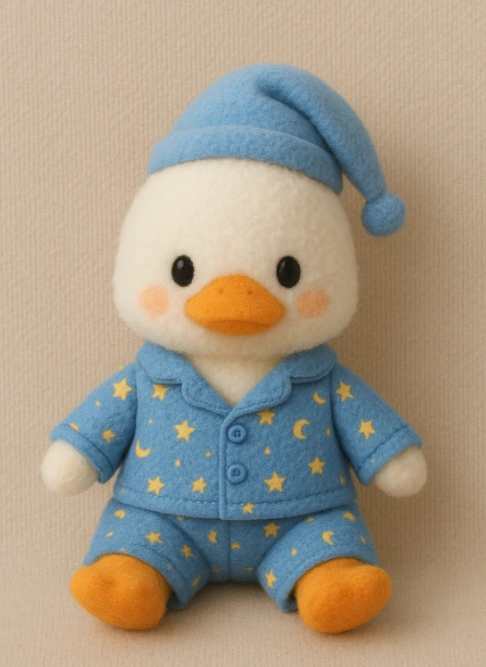 Diseño creativo de un pato de peluche en pijama con una forma linda, que sirve como un compañero reconfortante para los niños. 1