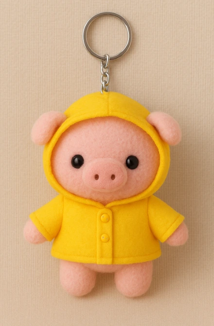 Plush keychain of a piglet wearing a raincoat, with a cute design, factory-customized, fashionable and versatile 1