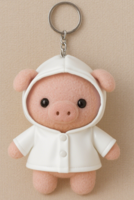 Plush keychain of a piglet wearing a raincoat, with a cute design, factory-customized, fashionable and versatile 11
