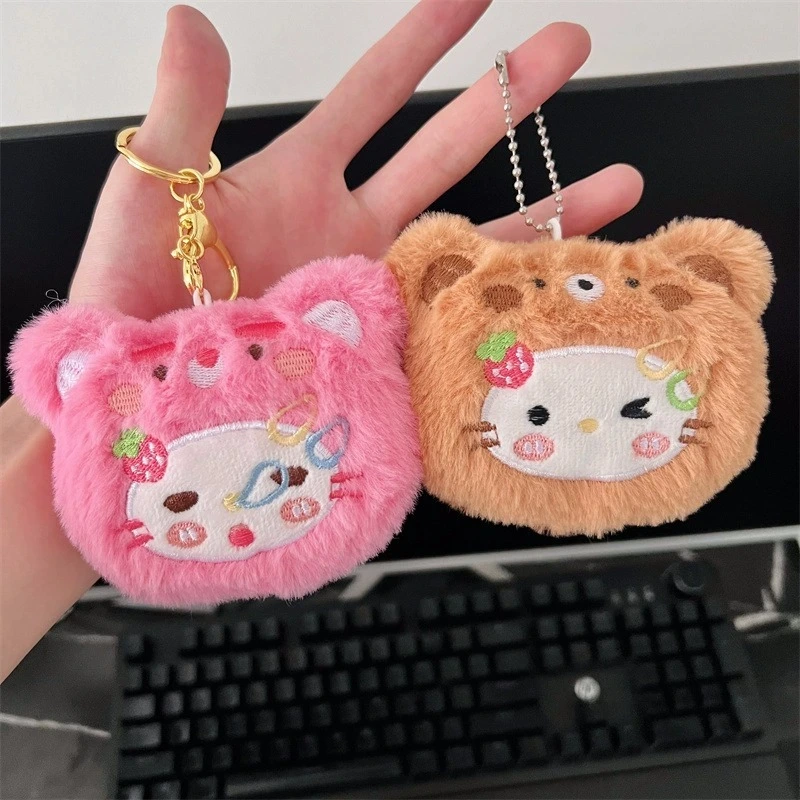 10CM Cute Kitty Plush Keychains - Pink Cat &amp; Brown Bear Shaped Soft Stuffed Bag Charms, Kawaii Accessories for Keys 1