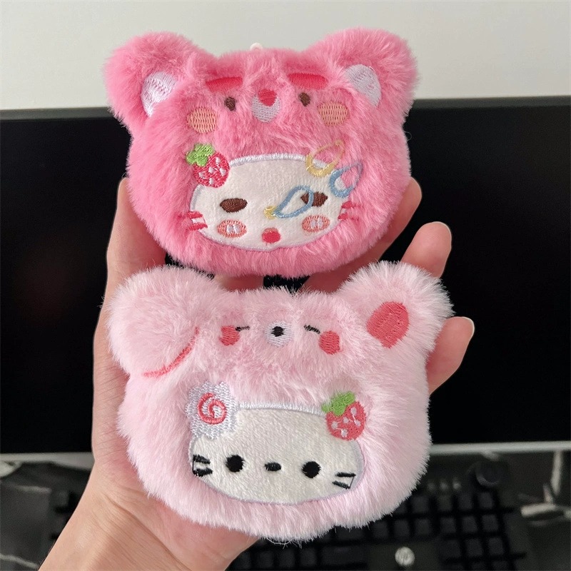 10CM Cute Kitty Plush Keychains - Pink Cat & Brown Bear Shaped Soft Stuffed Bag Charms, Kawaii Accessories for Keys 12