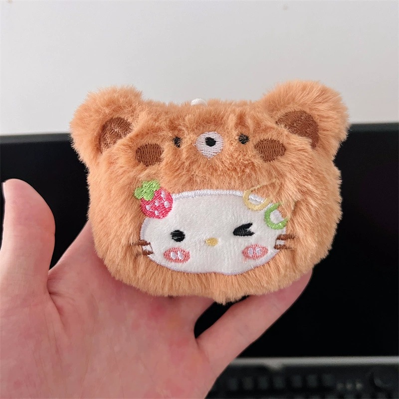 10CM Cute Kitty Plush Keychains - Pink Cat & Brown Bear Shaped Soft Stuffed Bag Charms, Kawaii Accessories for Keys 15