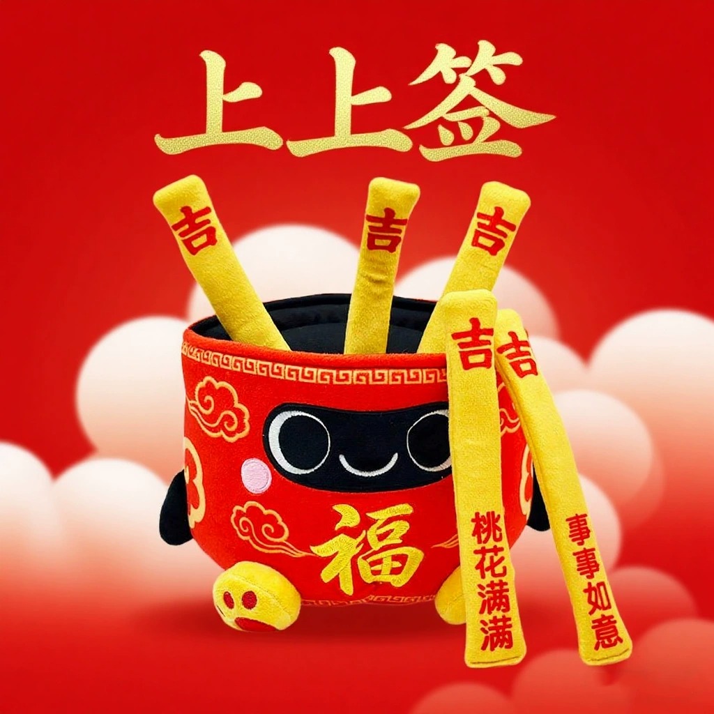 Chinese New Year Lucky Pot Plush Toy with Ji Sticks - 25cm Tall, 167g Festive Stuffed Decoration 11