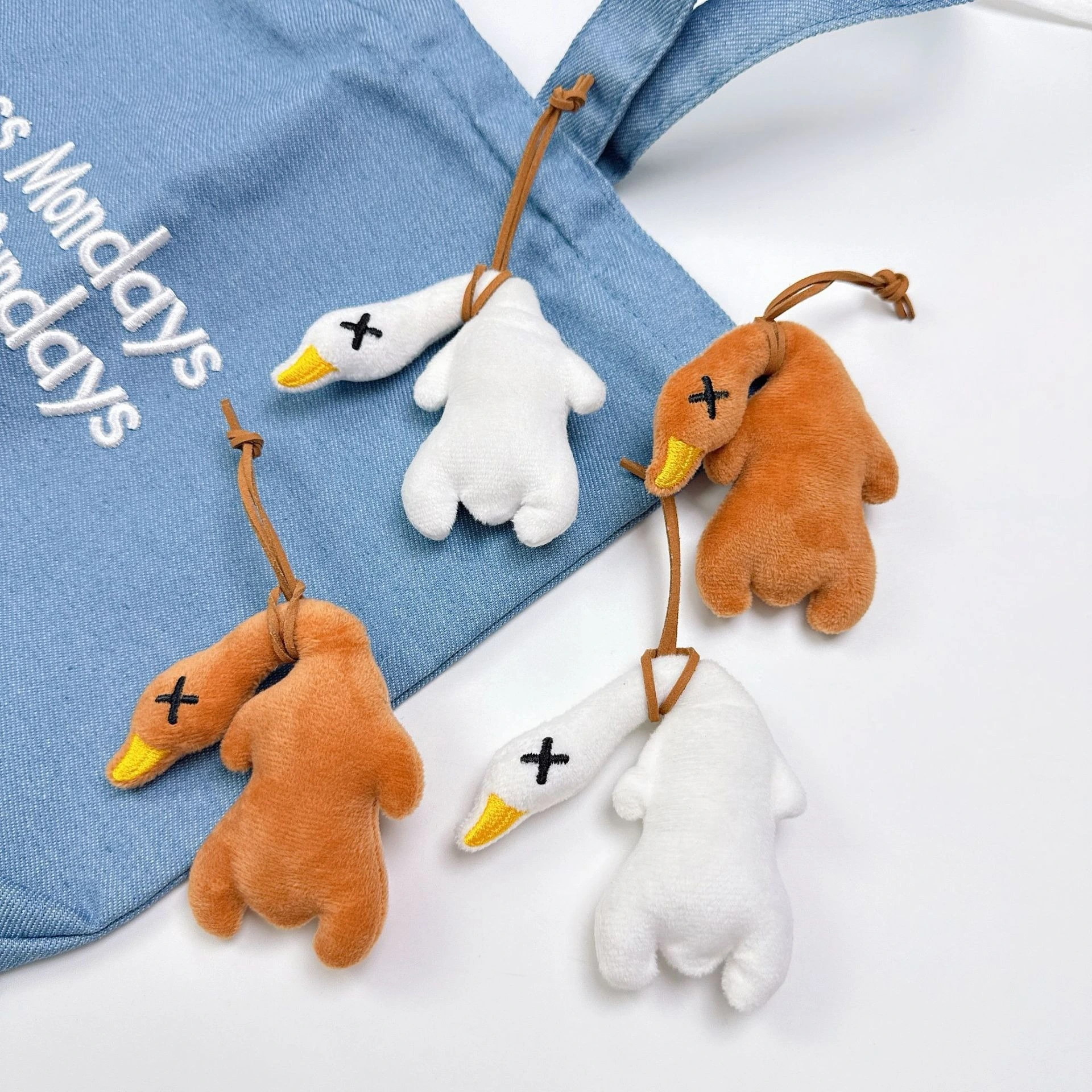 Cute Plush Duck Keychains - White and Brown Duck - Shaped Soft Stuffed Animal Bag Charms, Adorable Accessories for Bags 1
