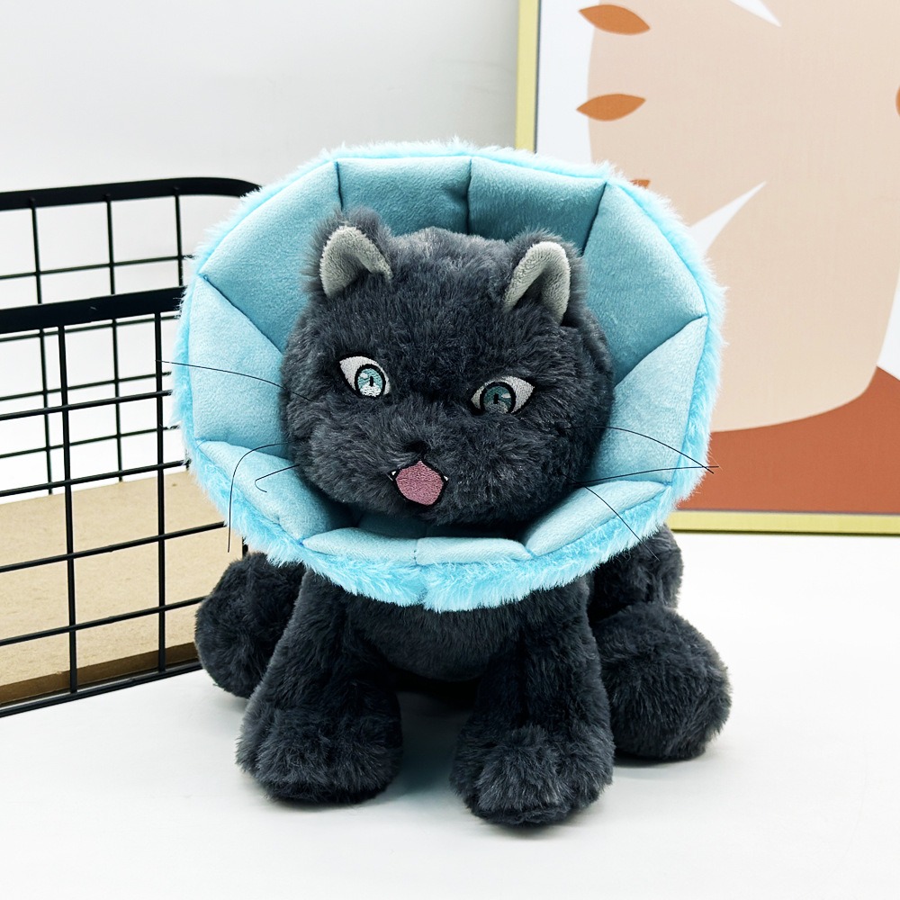Cute Black Cat Plush Toy with Blue Protective Collar - 24cm, 199g 13