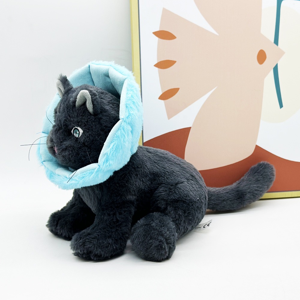 Cute Black Cat Plush Toy with Blue Protective Collar - 24cm, 199g 14