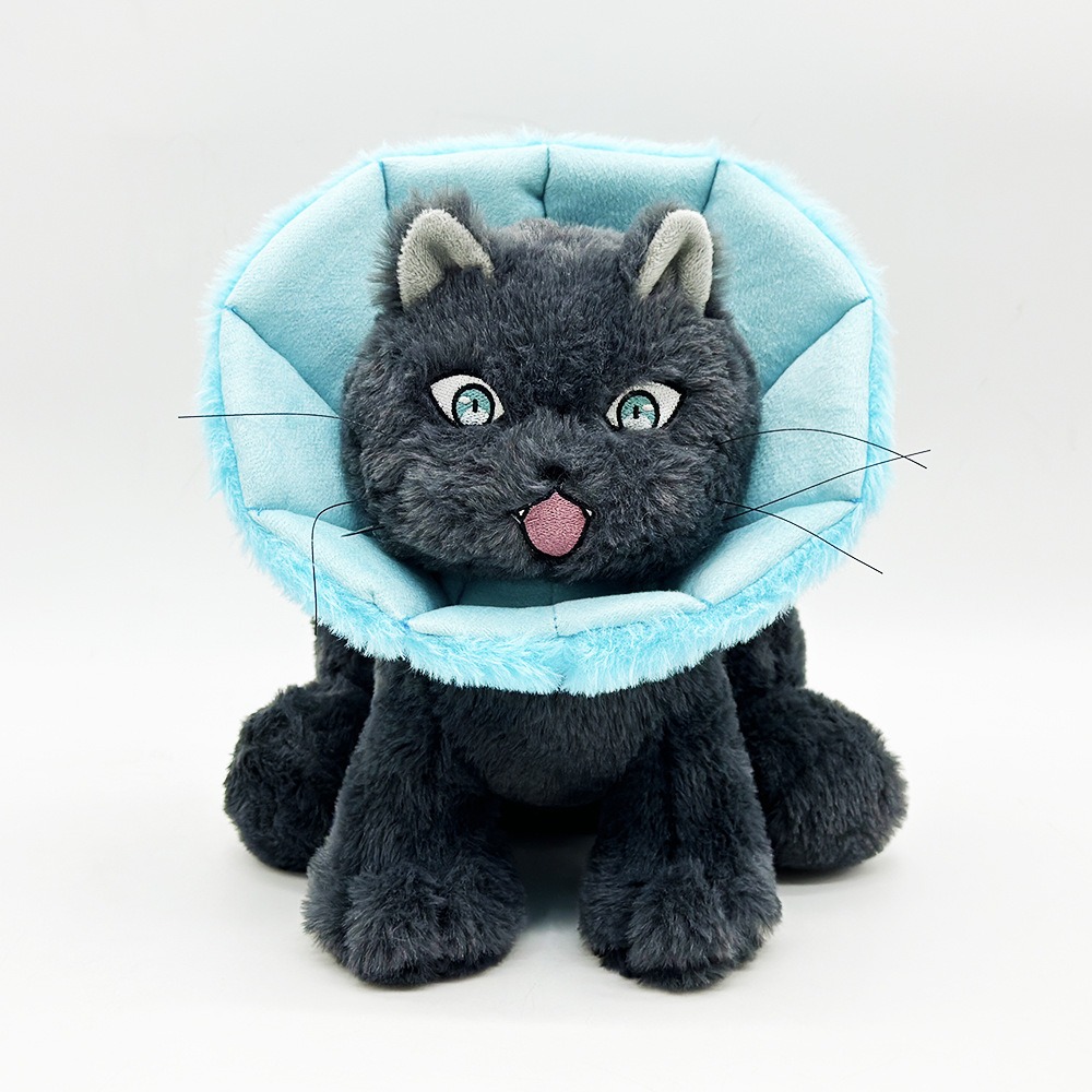 Cute Black Cat Plush Toy with Blue Protective Collar - 24cm, 199g 16