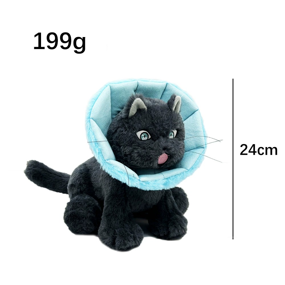 Cute Black Cat Plush Toy with Blue Protective Collar - 24cm, 199g 11
