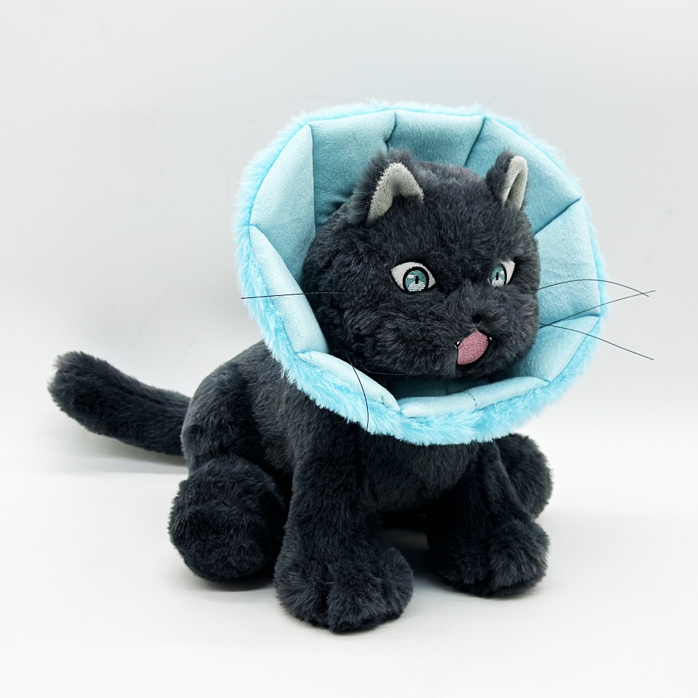 Cute Black Cat Plush Toy with Blue Protective Collar - 24cm, 199g 17