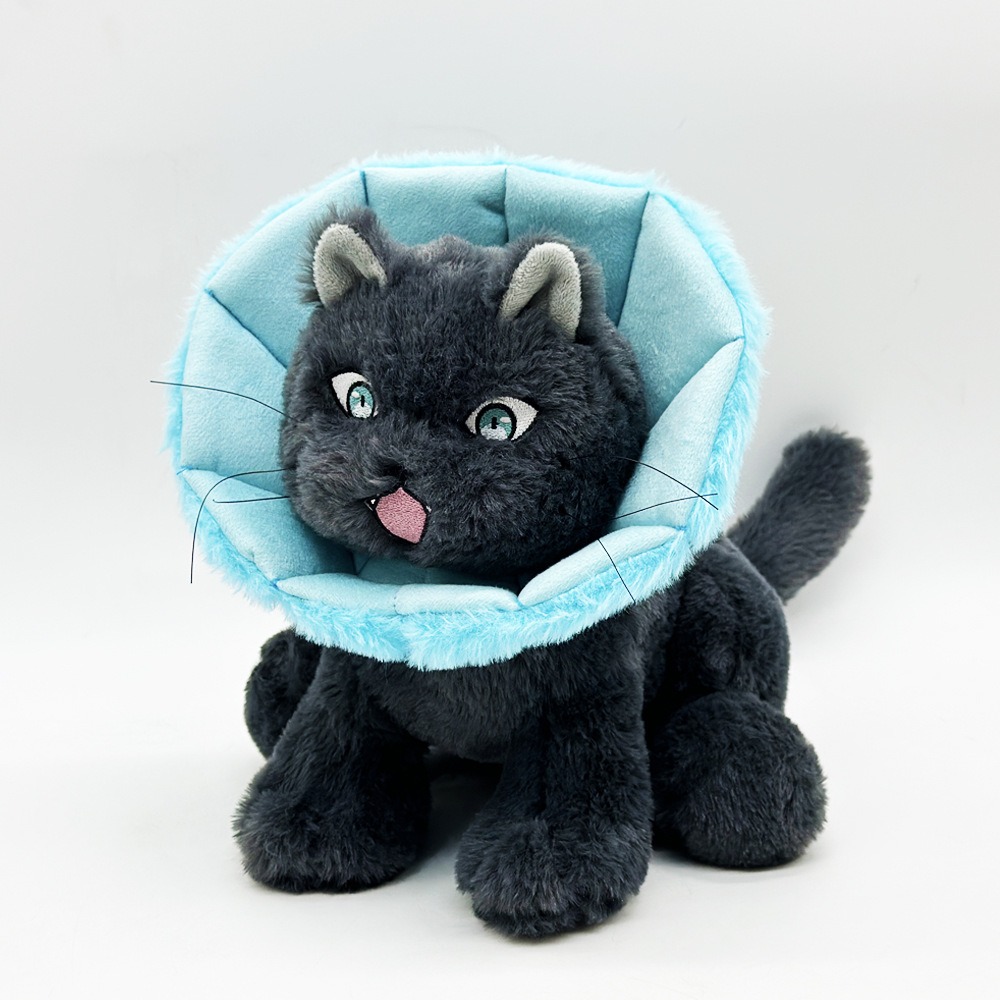Cute Black Cat Plush Toy with Blue Protective Collar - 24cm, 199g 15