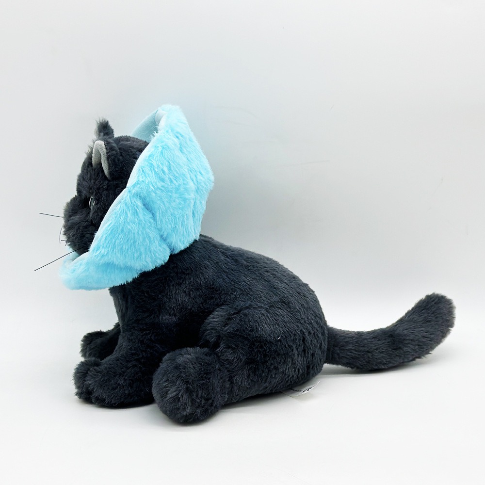 Cute Black Cat Plush Toy with Blue Protective Collar - 24cm, 199g 19