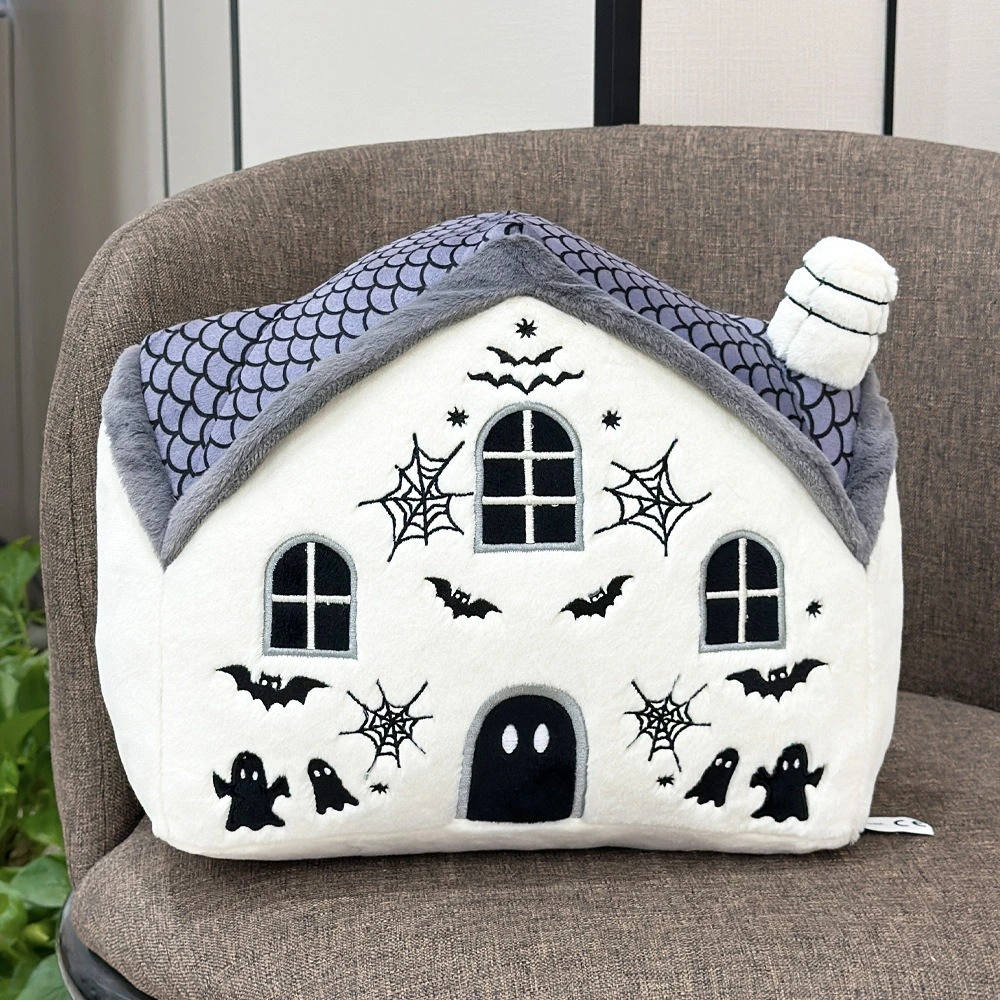Halloween Haunted House Plush Pillow - 30cm×25cm Spooky Decor, 423g 1