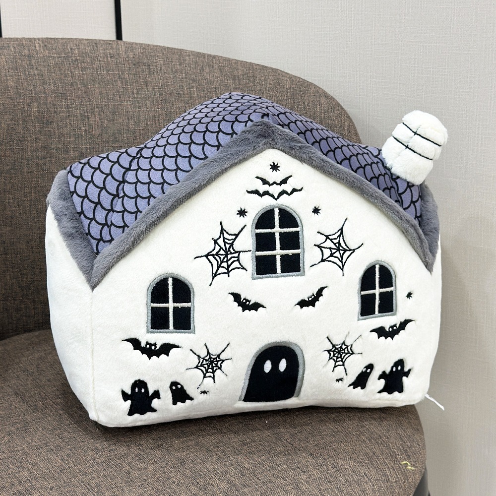 Halloween Haunted House Plush Pillow - 30cm×25cm Spooky Decor, 423g 13