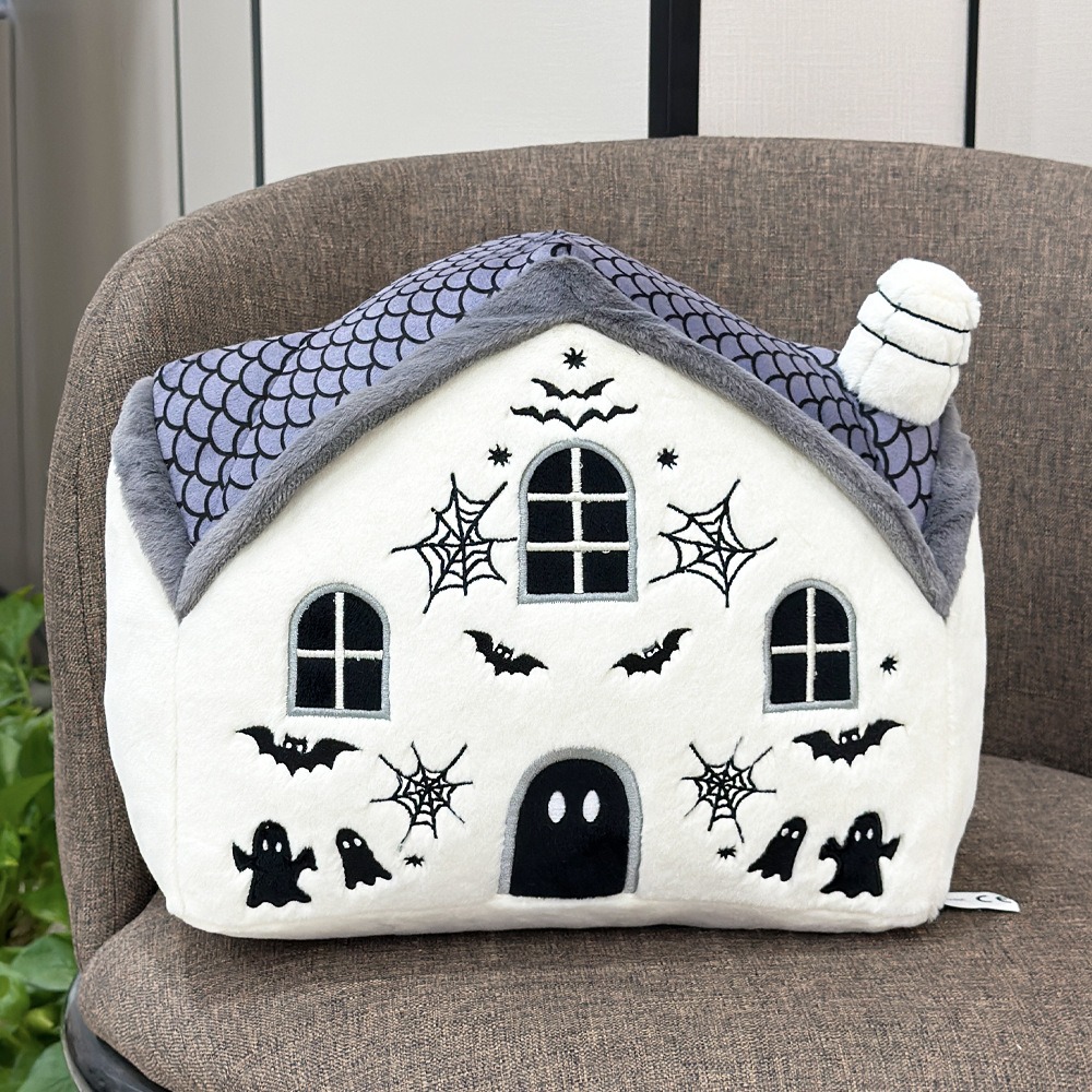 Halloween Haunted House Plush Pillow - 30cm×25cm Spooky Decor, 423g 15