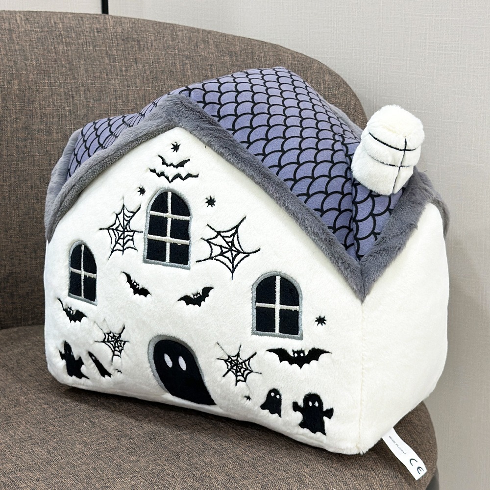 Halloween Haunted House Plush Pillow - 30cm×25cm Spooky Decor, 423g 12