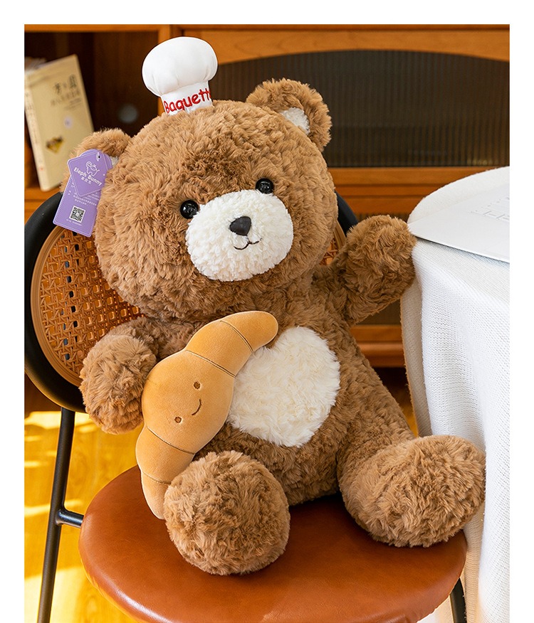 Chef Bear Plush Toy Cute Brown Teddy with Croissant & Chef Hat 40cm Teddy Bear Plushies 11