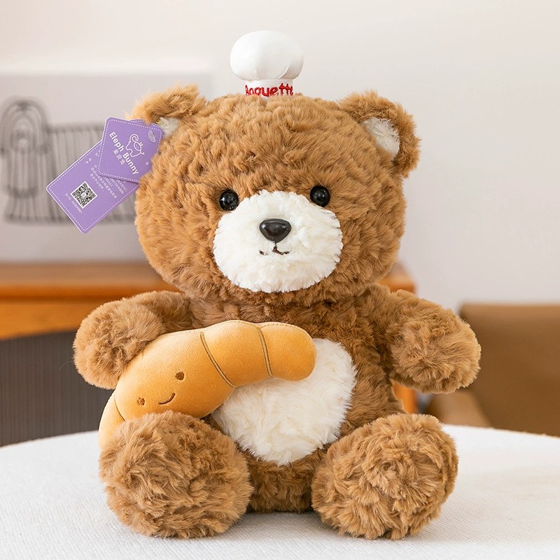 Chef Bear Plush Toy Cute Brown Teddy with Croissant & Chef Hat 40cm Teddy Bear Plushies 16