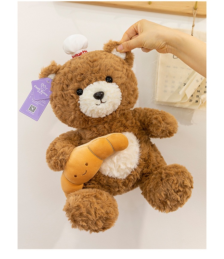 Chef Bear Plush Toy Cute Brown Teddy with Croissant & Chef Hat 40cm Teddy Bear Plushies 18