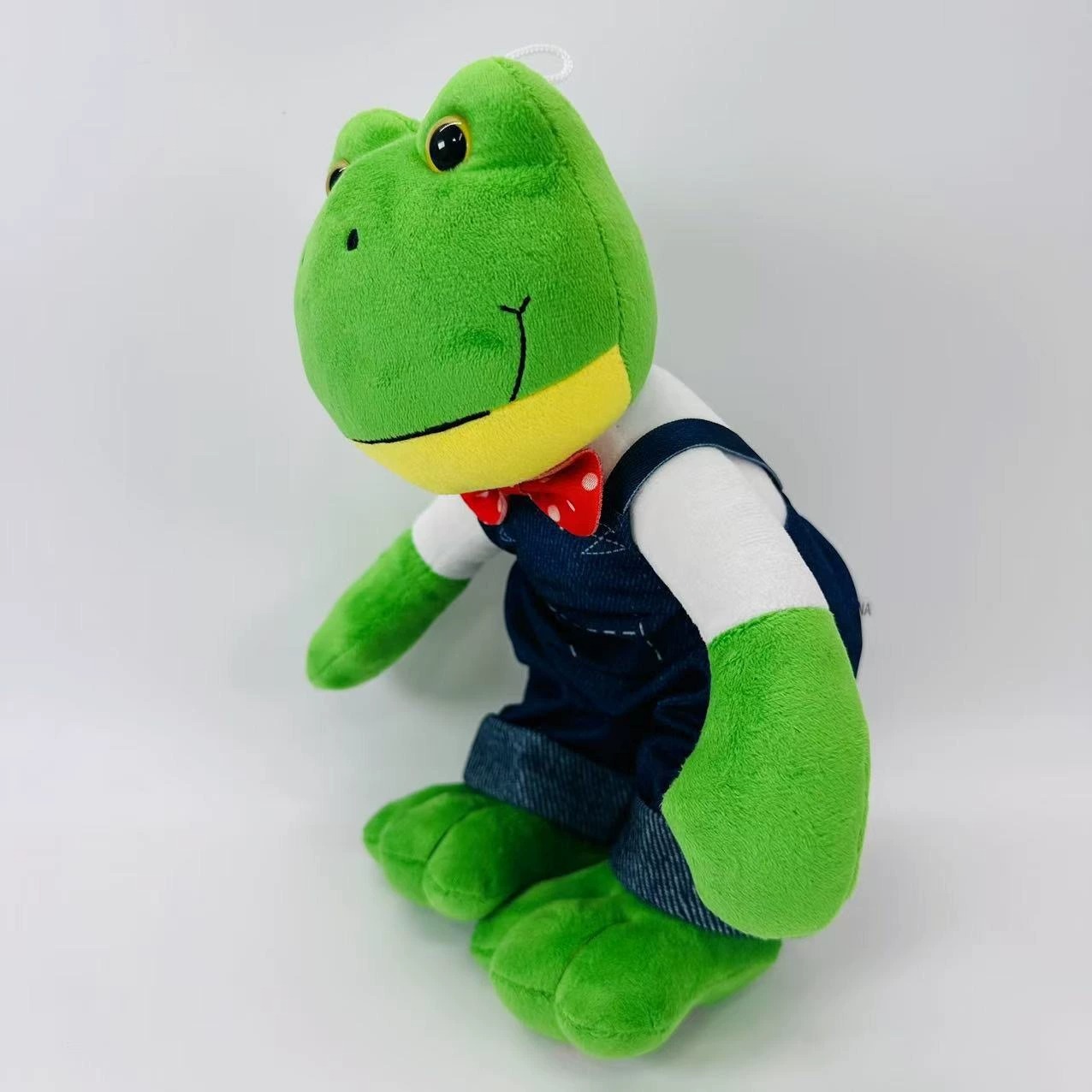 Cute Frog Plush Toy in Overalls Cartoon Green Frog Stuffed Animal Doll with Red Bowtie for Kids and Collectors 11