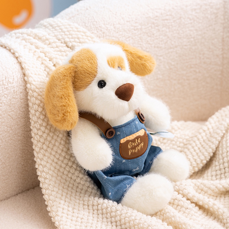 Peluches de chiots tachetés en salopette, en tissu doux, aux formes uniques, vendues directement du fabricant. 13