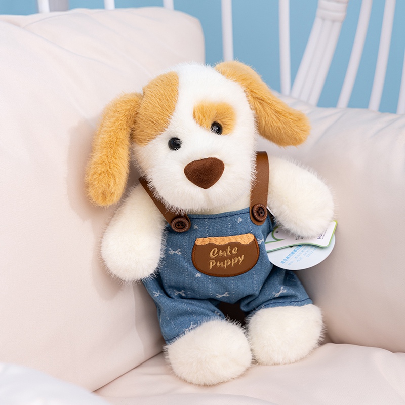 Peluches de chiots tachetés en salopette, en tissu doux, aux formes uniques, vendues directement du fabricant. 14