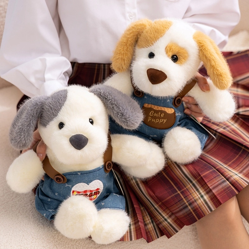 Peluches de chiots tachetés en salopette, en tissu doux, aux formes uniques, vendues directement du fabricant. 1