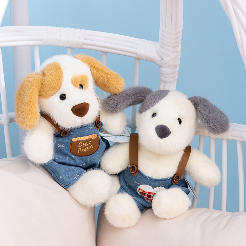 Peluches de chiots tachetés en salopette, en tissu doux, aux formes uniques, vendues directement du fabricant. 15