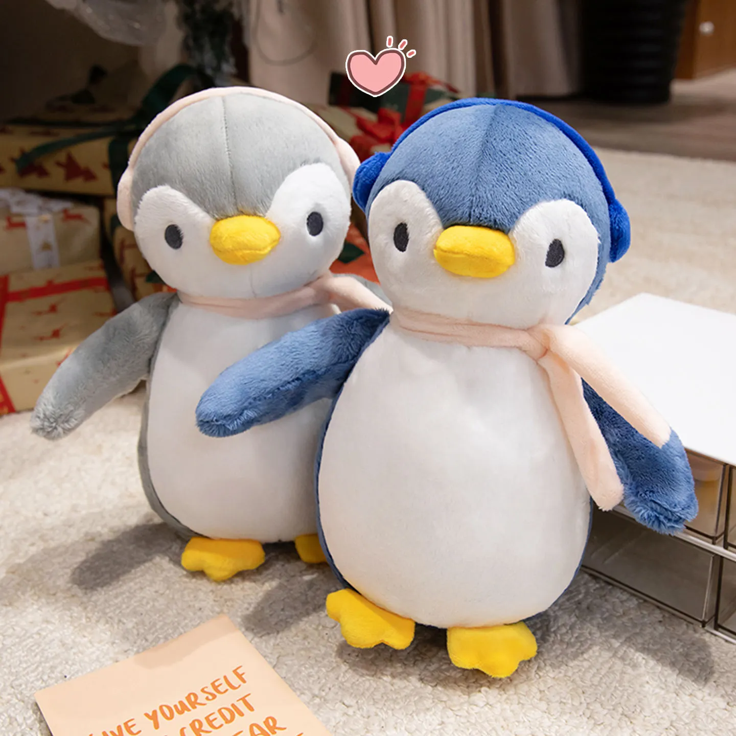A plush doll in the unique shape of a penguin wearing headphones, a gift for children 1