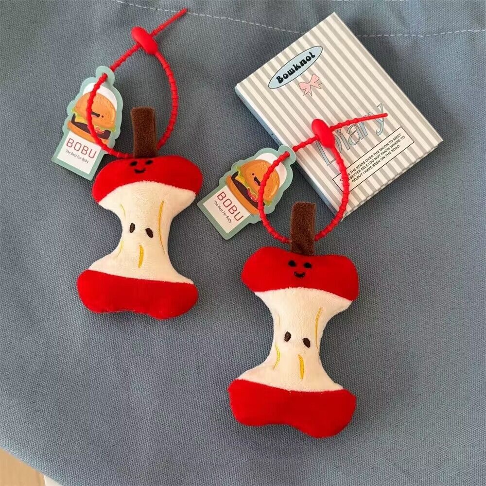 Cute Apple Core Plush Bag Charm - Bobu Series, Kawaii Fruit - Shaped Hanging Decoration with Red String 14