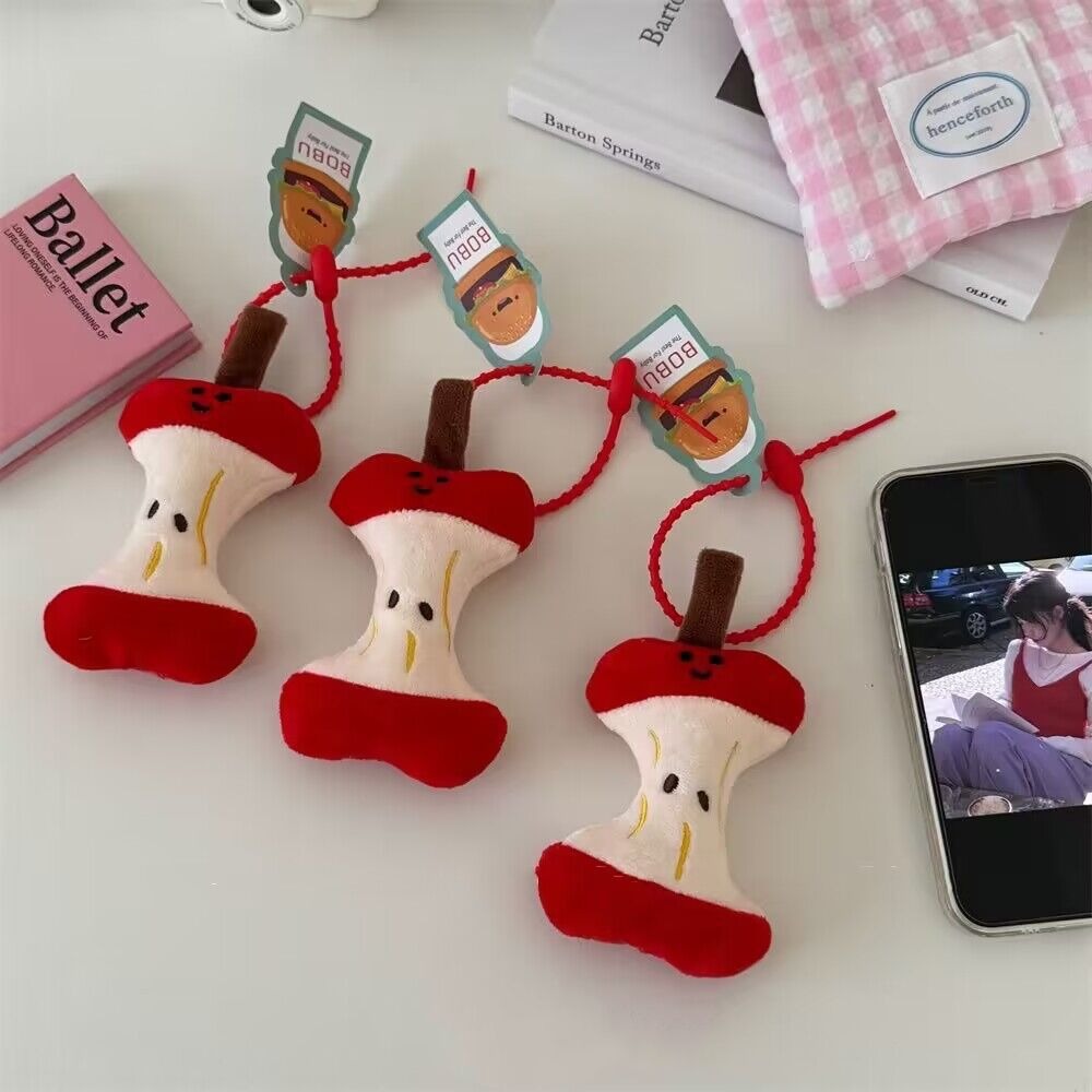 Cute Apple Core Plush Bag Charm - Bobu Series, Kawaii Fruit - Shaped Hanging Decoration with Red String 15