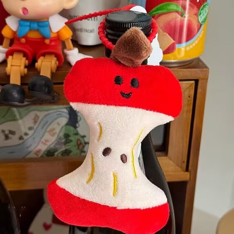 Cute Apple Core Plush Bag Charm - Bobu Series, Kawaii Fruit - Shaped Hanging Decoration with Red String 13