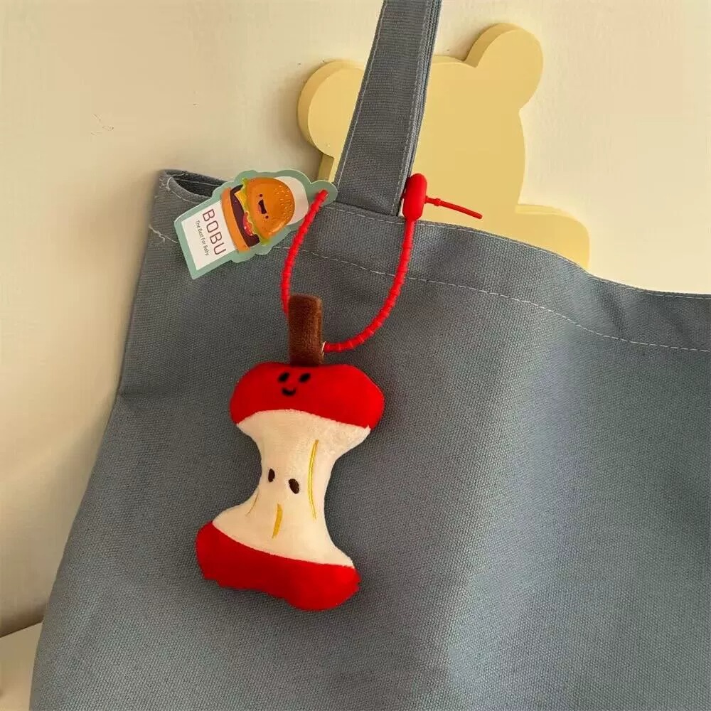 Cute Apple Core Plush Bag Charm - Bobu Series, Kawaii Fruit - Shaped Hanging Decoration with Red String 16