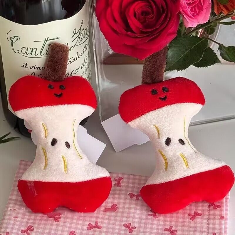 Cute Apple Core Plush Bag Charm - Bobu Series, Kawaii Fruit - Shaped Hanging Decoration with Red String 11