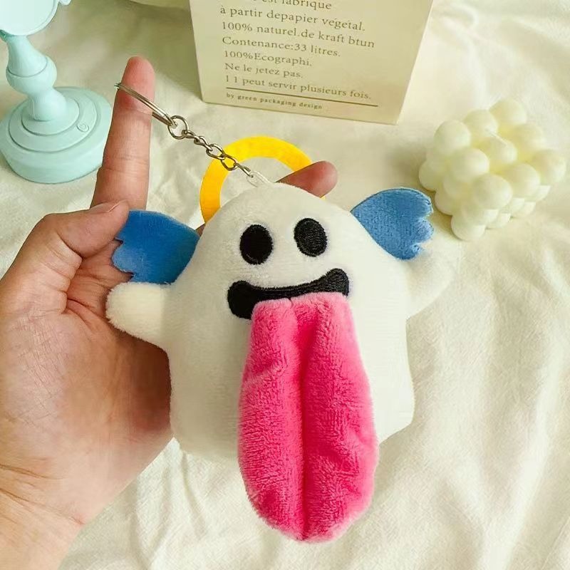 14cm  Cute Tongue - Out Plush Keychain Set: Ghost, Star, Eggplant Shapes - Funny Cartoon Stuffed Bag Charms 16
