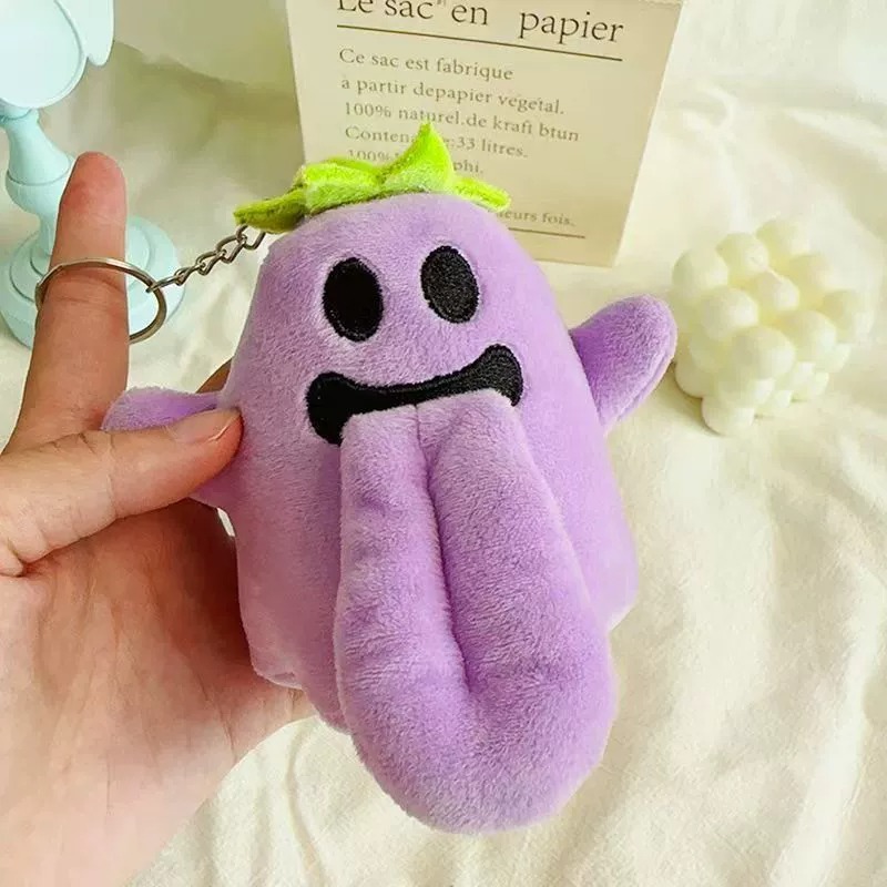 14cm  Cute Tongue - Out Plush Keychain Set: Ghost, Star, Eggplant Shapes - Funny Cartoon Stuffed Bag Charms 19