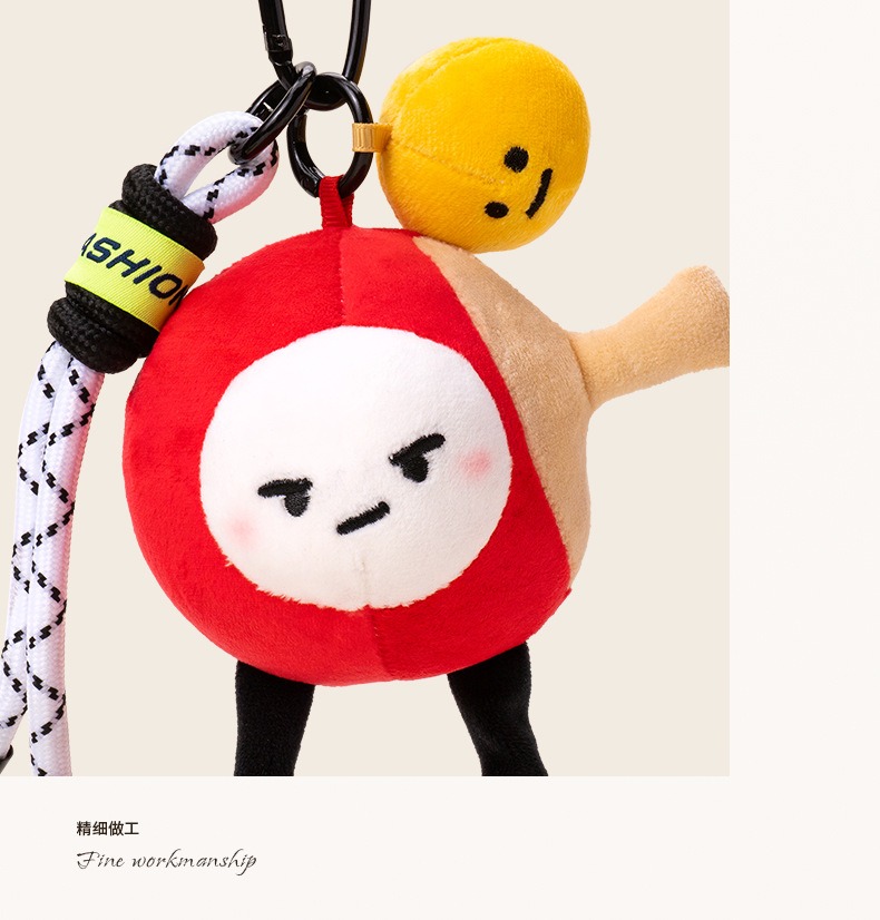 Sporty Ping - Pong Ball Plush Keychain - Cute Red Ball with Racket, Ball, and Shoelace Decor (Unique Emoji Face Design) 11
