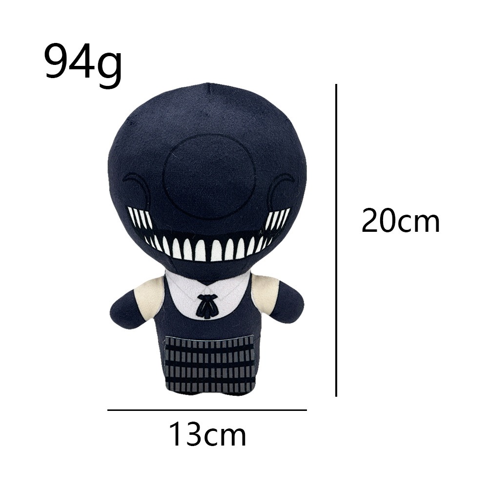 Peluche de motosierra Rezi de 20 cm, personaje espeluznante de la serie Dark, figura negra con dientes afilados y uniforme. 14