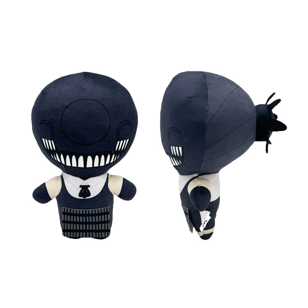 Peluche de motosierra Rezi de 20 cm, personaje espeluznante de la serie Dark, figura negra con dientes afilados y uniforme. 15
