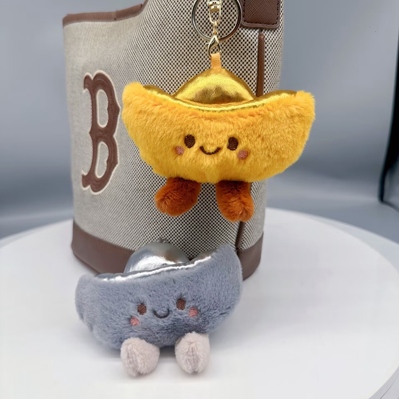 Gold & Silver Ingot Plush Keychain - Lucky Charm Keyring 11