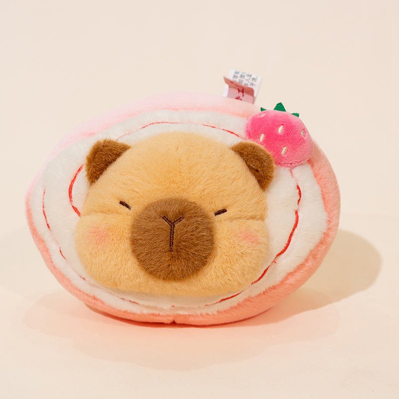 Peluche Capybara sur le thème des desserts - Adorable peluche capybara avec un motif de dessert sucré, corps doux et moelleux pour occuper les animaux. 12