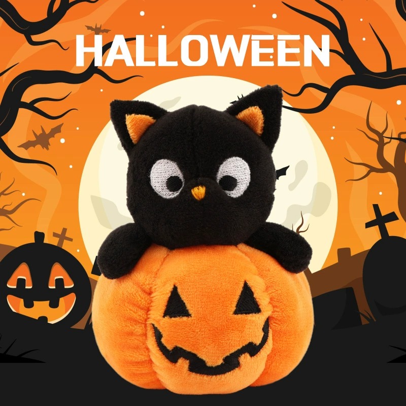15cm Halloween Cute Plush Keychain Set: Ghost & Black Cat with Pumpkin Designs 10