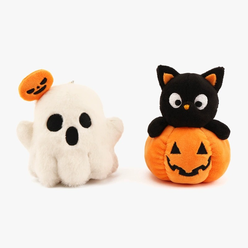 15cm Halloween Cute Plush Keychain Set: Ghost & Black Cat with Pumpkin Designs 11
