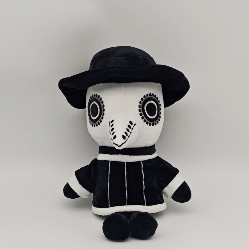 30cm Gothic Plague Doctor Plush Toy Black and White Soft Stuffed Doll Halloween Gift for Collectors and Kids 10