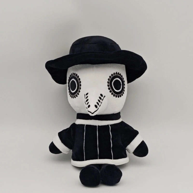 30cm Gothic Plague Doctor Plush Toy Black and White Soft Stuffed Doll Halloween Gift for Collectors and Kids 1