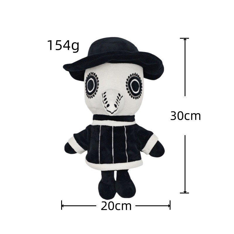 30cm Gothic Plague Doctor Plush Toy Black and White Soft Stuffed Doll Halloween Gift for Collectors and Kids 15