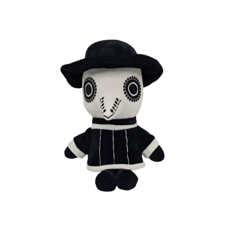 30cm Gothic Plague Doctor Plush Toy Black and White Soft Stuffed Doll Halloween Gift for Collectors and Kids 14